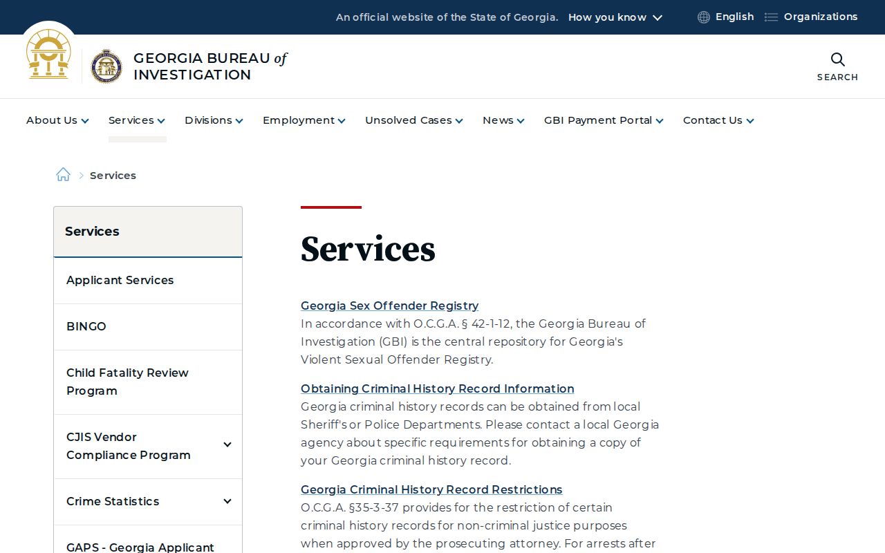 Camak criminal history GBI official services