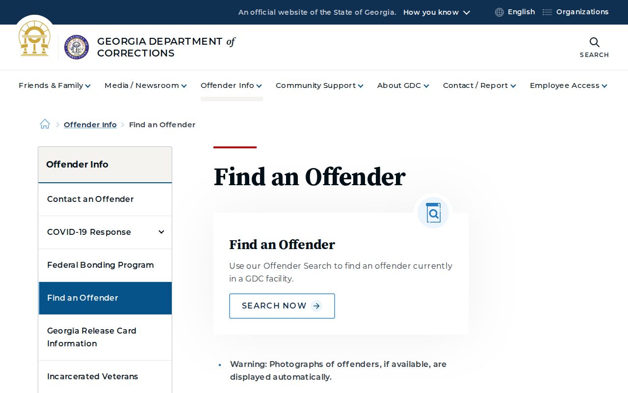 Georgia Department of Corrections offender locator used after a Warren County custody check