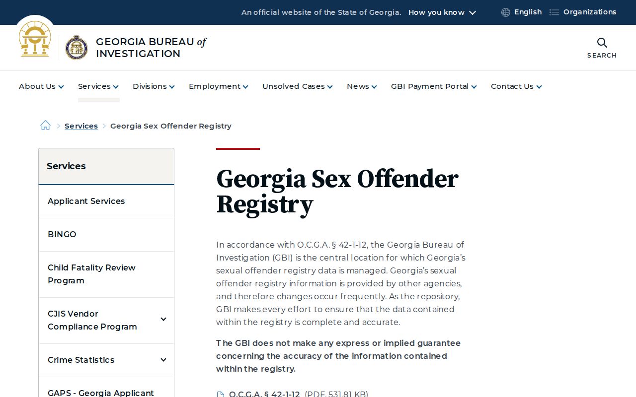 Warren County sex offender check Georgia registry landing page